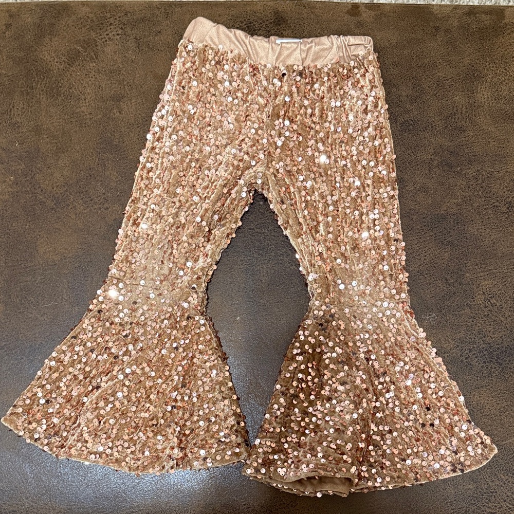 Sequin Flare Kids Bottoms - Tan